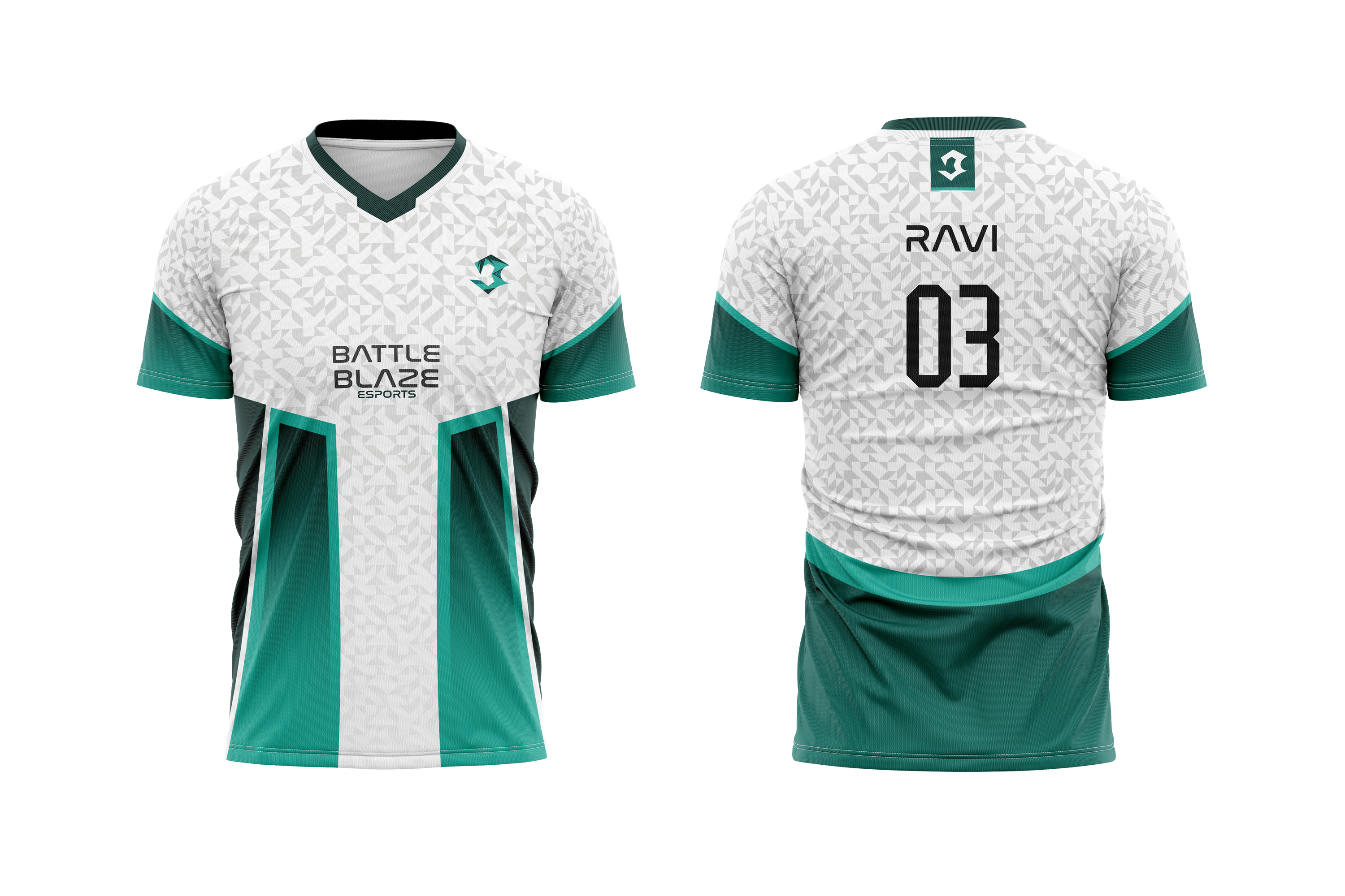 Battle Blaze Esports Jersey – White Teal Custom Name & Number