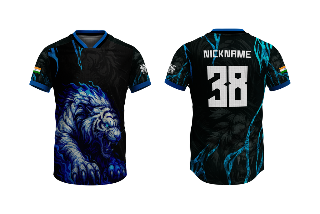 Blue Fury Lion Esports Jersey – Custom Name, Number, Logo & Flag