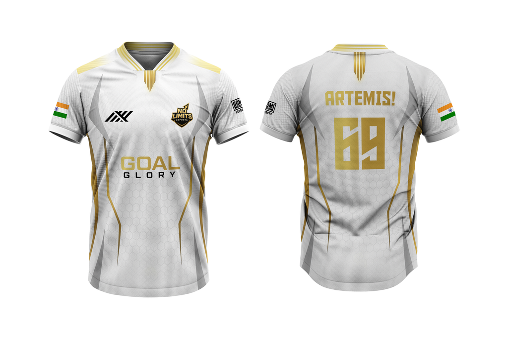 Pure White & Gold Edition Esports Jersey Custom Print | Name, Logo, Flag & Number | Pro Fit