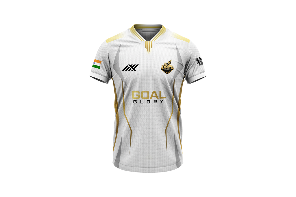 Pure White & Gold Edition Esports Jersey Custom Print | Name, Logo, Flag & Number | Pro Fit