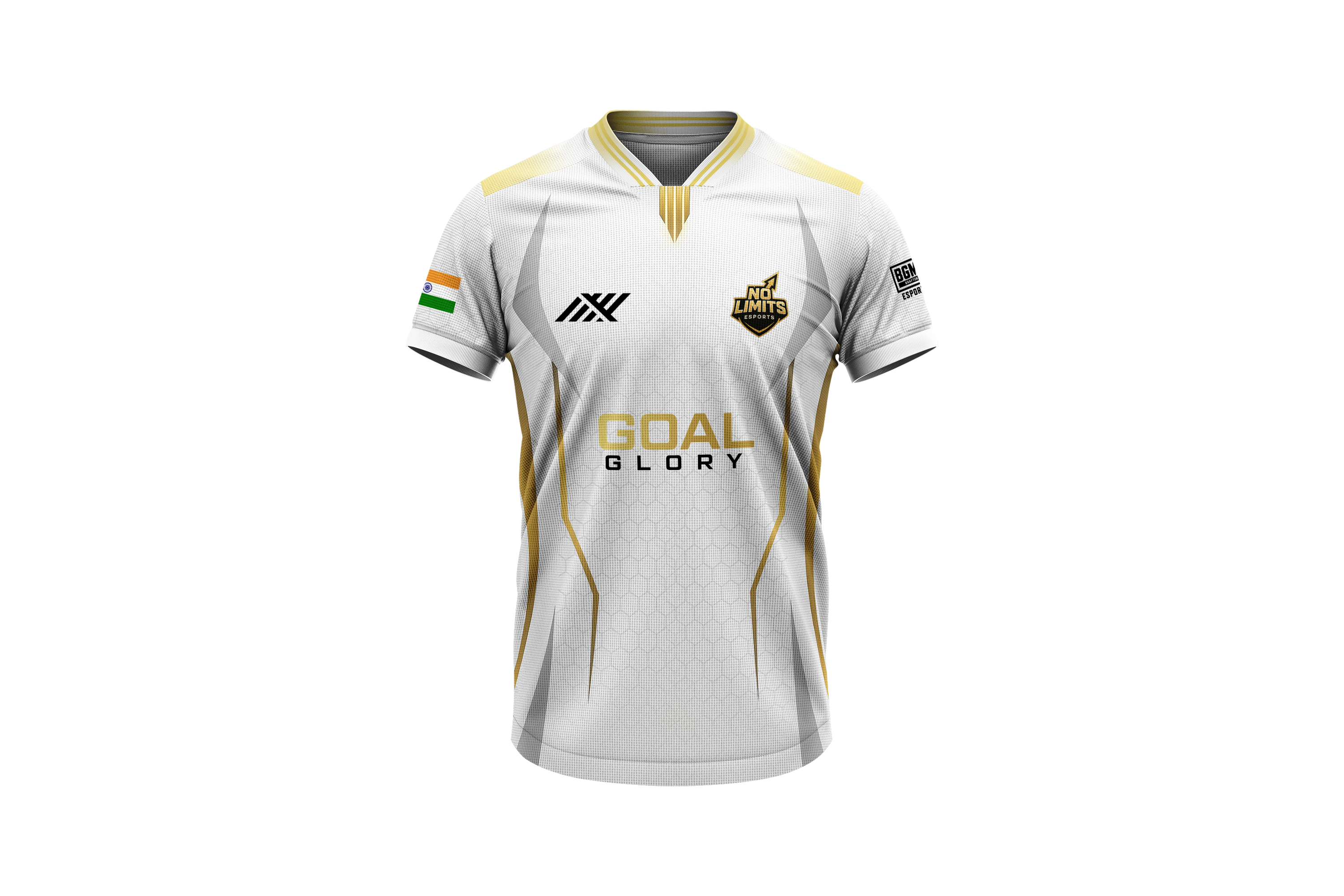 Pure White & Gold Edition Esports Jersey Custom Print | Name, Logo, Flag & Number | Pro Fit